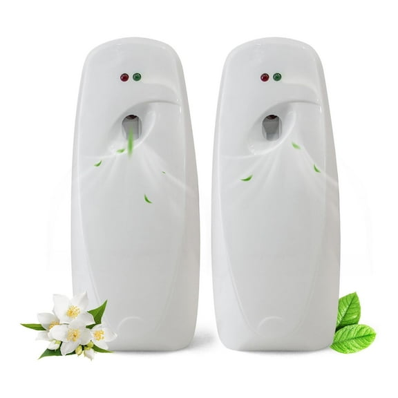 2-Pack Automatic Air Freshener Spray Dispenser, Free Standing or Wall Mounted, Automatic Aerosol Spray Dispenser Adjustable Aromatherapy Machines for Bathrooms, Offices, Hotels, White