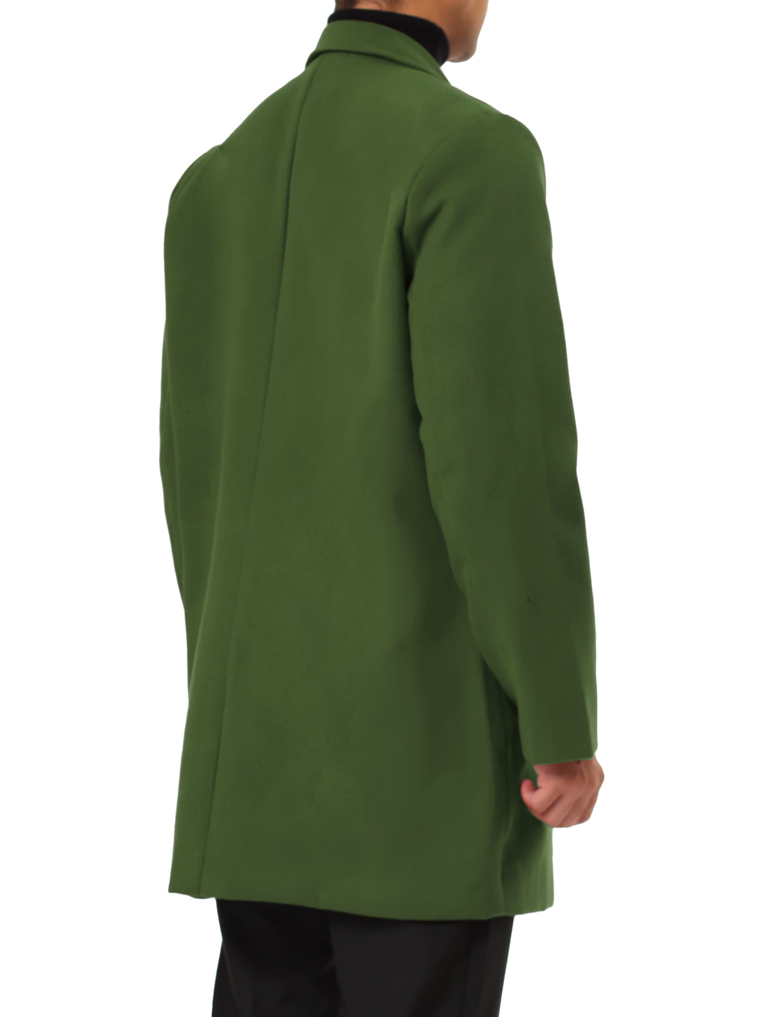 Unique Bargains Men's Slim Fit Notched Lapel Single Breasted Mid Length Overcoat M Green