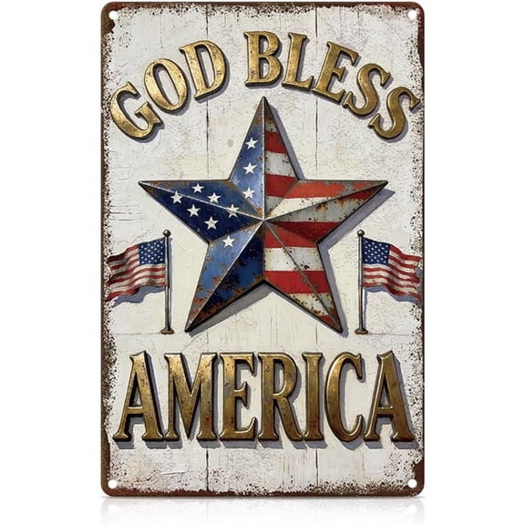 God Bless America Usa Metal Sign For Home Front Door, Patriotic Bedroom Front Door Wall Decor, Patriotic Farmhouse Metal Wall Plaque Sign, 4Th Of July Independence Day Decoration, 8 x 12 Inch