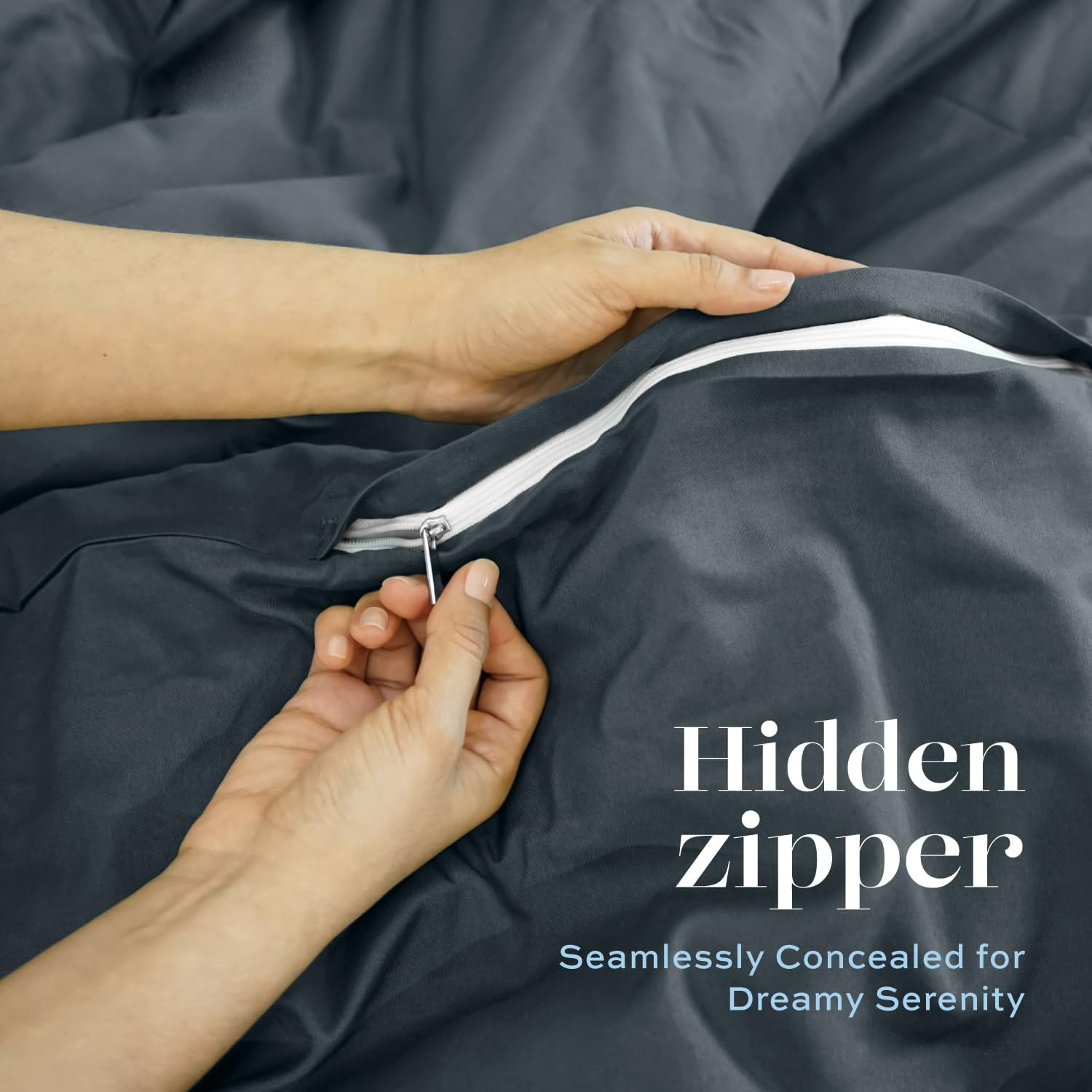 White Classic Luxury Collection 3-Piece Microfiber Zippered Duvet Cover Set, Gray, King, 104 x 90