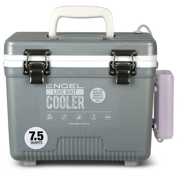 ENGEL 7.5 Qt Live Bait Pro Cooler with Rechargeable Aerator - Silver 7.5 Qt