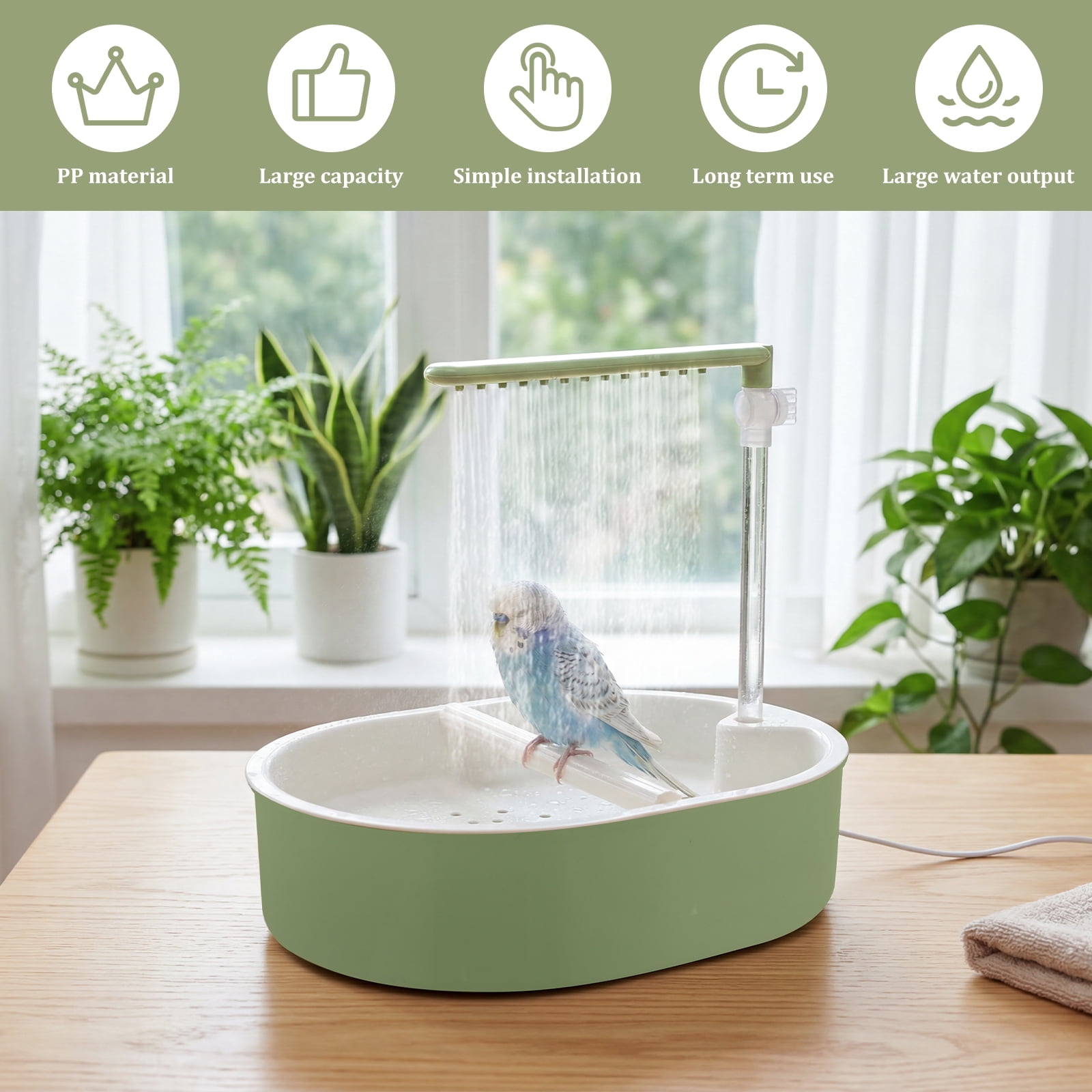 Threns Parrot Bathtub Bird Automatic Bath Shower,Large Bird Shower Fountain Indoor Bathtub with Running Water for Pet Birds, African Grey, Cockatiel, Conure, Budgie