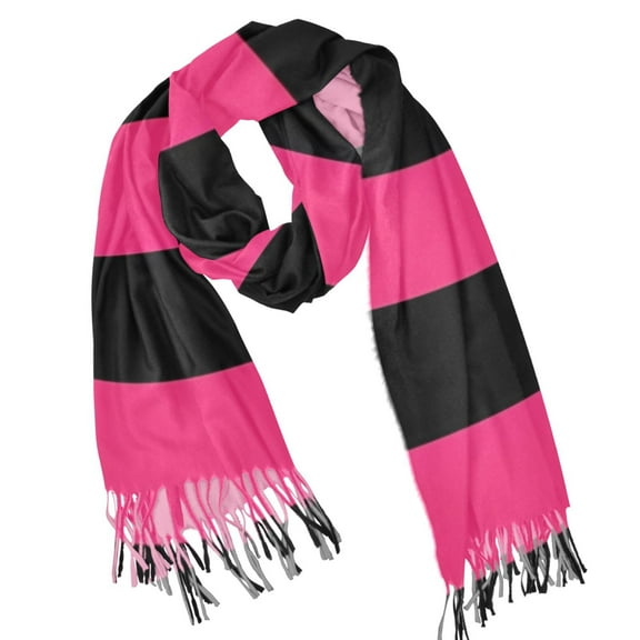 joogoo Women's Winter Scarf Soft Long Shawl Pink and Black Stripe Pattern Large Scarves