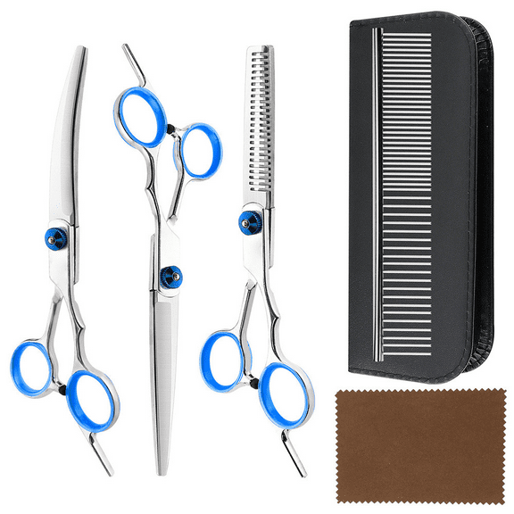 NAISHIER Professional 6 in 1 Dog Grooming Scissors Kit with Safety Round Tips,Sharp & Durable,Dog Shears for Grooming - Includes Straight, Curved, Thinning Scissors and Comb
