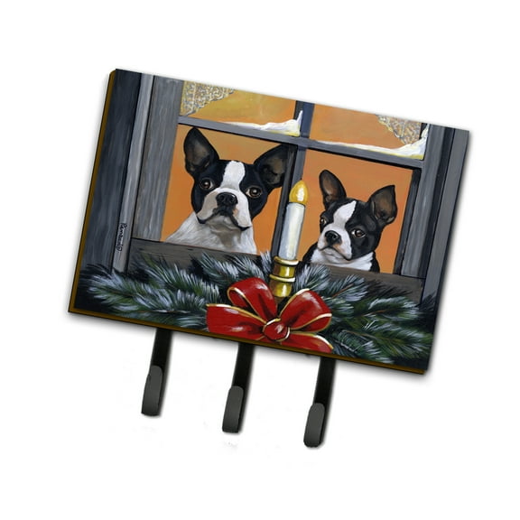 Boston Terrier Looking for Santa Christmas Leash or Key Holder