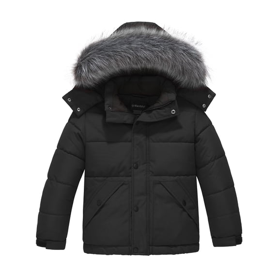 Wantdo Boy's Winter Jacket Soft Quilted Puffer Jacket with Removable Hood Charcoal 10/12