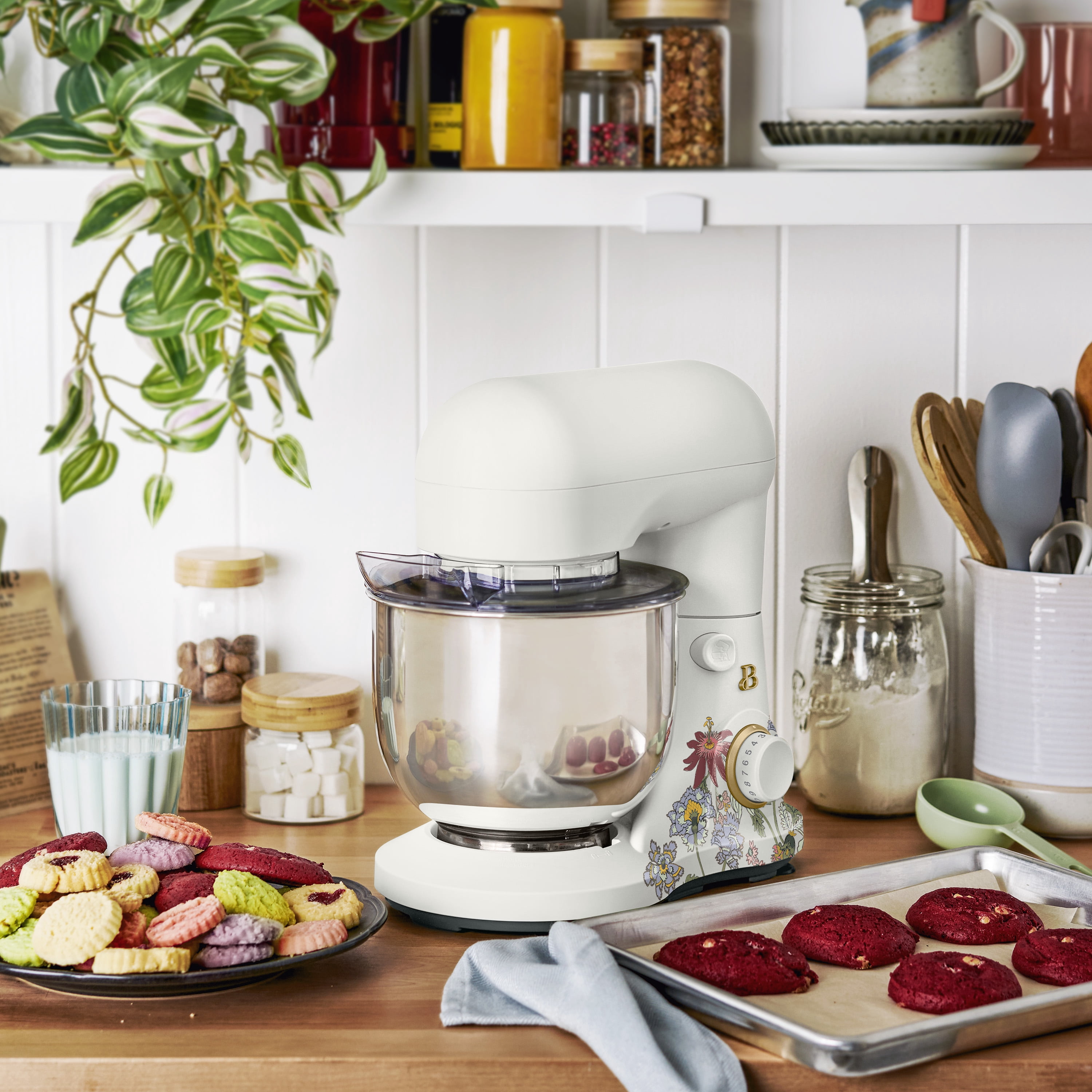 Beautiful 3.5 Qt Stand Mixer with Flat Beater, Dough Hook, Balloon Whisk, Wildflower White Icing by Drew Barrymore