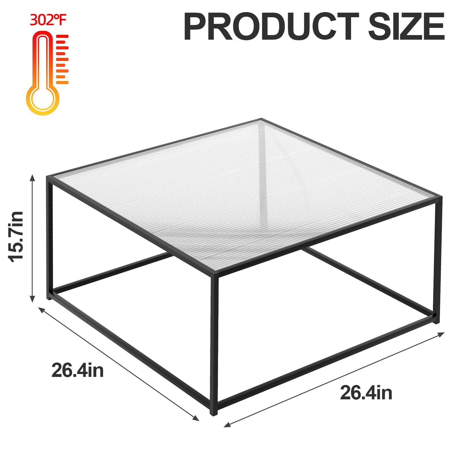 Glass Coffee Table Modern Center Table,Minimalist Coffee Table Sofa Side Tea Table for Living Room,Tempered Glass-top with Sturdy Metal Frame, Easy Assembly,26.4 x 26.4 x 15.7 Inches, Black
