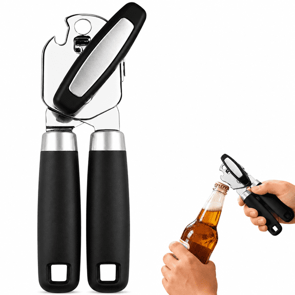 Classic Multifunction Can Opener Razor Sharp Stainless Steel Cutting Wheel, Soft Ergonomic Handles, Black