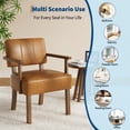 thumbnail image 3 of Mid-Century Modern Accent Dining Chair – PU Leather Upholstered Armchair with Vertical Stripe Design, Wooden Frame, Ergonomic Lounge Chair for Living Room, Dining, Bedroom and Home Office, Orange, 3 of 8