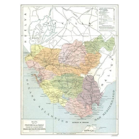 Historic Map - Cadiz Province Spain - Pompido 1913 - 23 x 30.03 - Vintage Wall Art