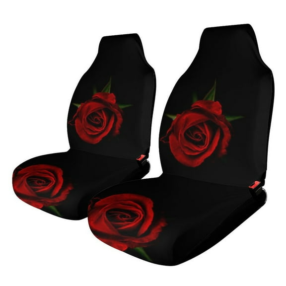Red Rose Black Car Seat Cover Set Auto Front Bucket Cushion Protect Accessories 2 Piece