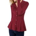 thumbnail image 6 of INSPIRE CHIC Women's Peplum Sweater V Neck Long Sleeve Ribbed Knit Tops M Burgundy, 6 of 9