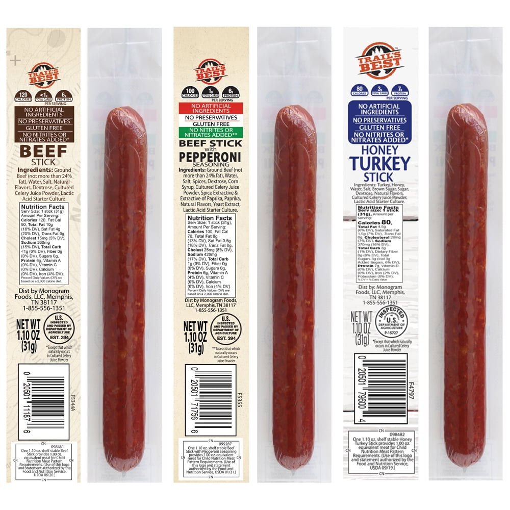 Trail's Best 24-Piece 1.1oz Beef Stick Samplers (Beef, Pepperoni and Turkey)