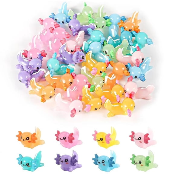 Jiibva Mini Resin Axolotl Figurines Miniature Sea Animals 50pcs 2.3x2.6cm
