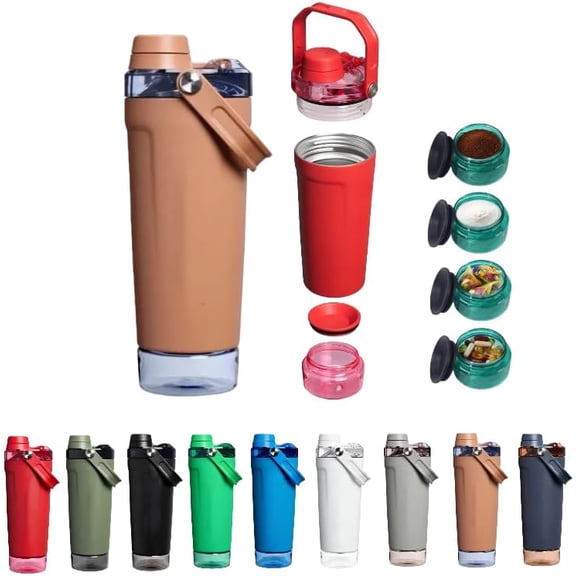 20oz Stainless Steel Protein Shaker Bottle, Vacuum Insulated Gym Mixer Cup with Powder Storage Compartment