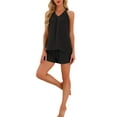 thumbnail image 2 of INSPIRE CHIC Womens 2 Piece Lounge Sets Pajama Halter V Neck Cami Pj Shorts Set with Pockets Summer Sleeveless Outfits XS Black, 2 of 5