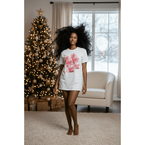 Terry Macc Pink Heels  Graphic T-Shirt – 100% Cotton, Hand-Embellished Stones & Pearls, Unisex One Size