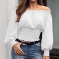 thumbnail image 2 of Top Con Hombros Descubiertos, Camiseta Con Hombros Descubiertos De Gasa Con Lunares A La Moda, Suave, Transpirable, Con Cintura Con Volantes, Manga De Burbuja Para El Trabajo, Para OTVIAP M blanco, 2 of 6