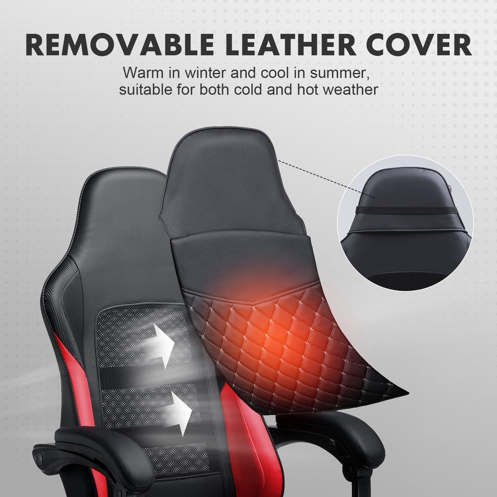 GTPLAYER High Back Faux Leather Adjustable Height Gaming Computer, Red