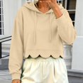 thumbnail image 2 of Cropped Hoodie Women Casual Elegant Cute Scalloped Hem Crop Sweatshirts Long Sleeve Drawstring Pullover 2026 Fall Soft Lightweight Hooded Tops Daily Travel Outfits, Beige L, 2 of 9