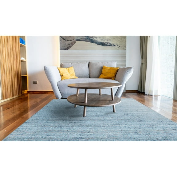 EORC Blue Contemporary Solid Color Solid Area Rug