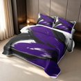 thumbnail image 3 of Erosebridal Modern Abstract Artwork Bed Spread Queen, Black Purple Stripes Queen Coverlet Set, Gray Reversible 3pcs 1 Quilt and 2 Pillowcases, 3 of 7
