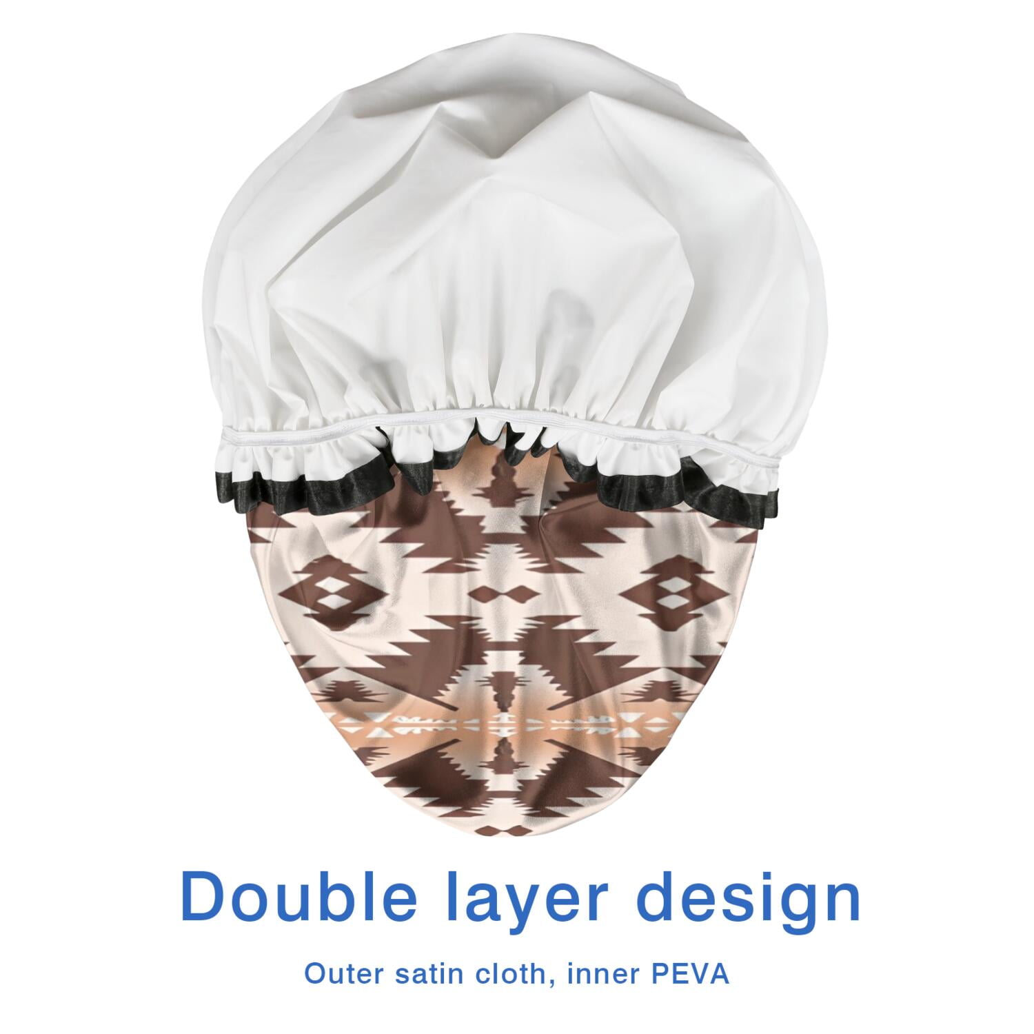 Shower Caps,Brown Geometric Boho Pattern Waterproof Shower Cap for Women 4 Pieces,Double Reusable Hair Cover for Shower PEVA Elastic Stretch Hem