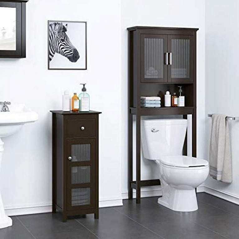 Spirich Home Bathroom Shelf Over The Toilet, Bathroom Cabinet Organizer  with Tempered Glass Door (Espresso) 