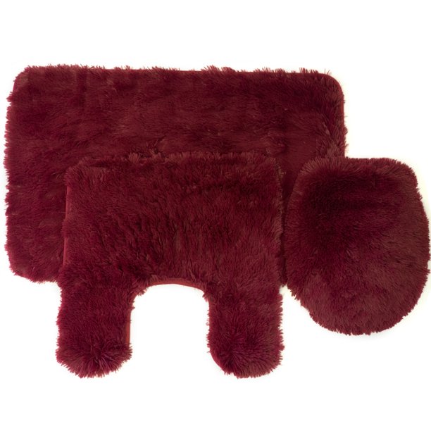 Fluff 3 Piece Faux Fur Bathroom Rug, Contour and Lid Cover Set