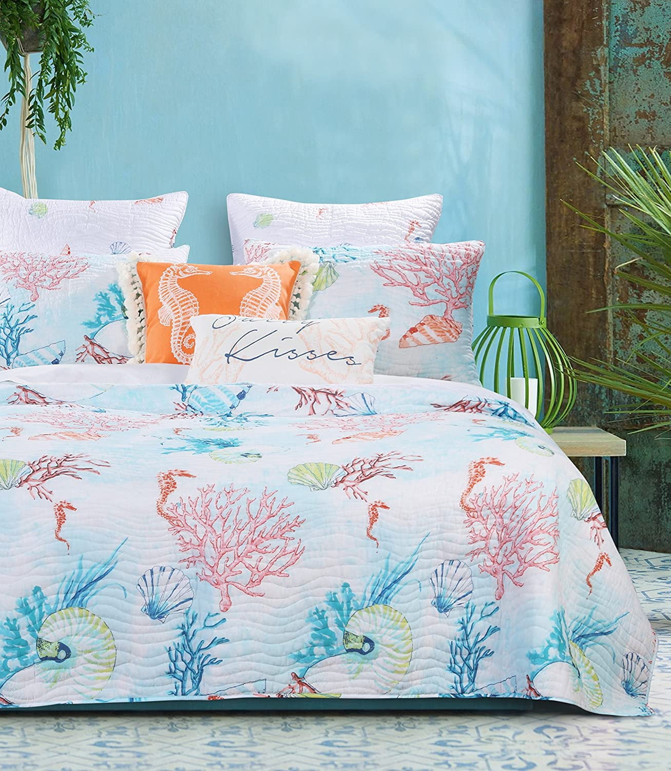 Global Trends Seaside Coastal Coral Garden Reversible Quilt Set, 2-Piece Twin/Twin XL
