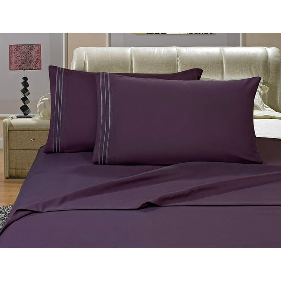 1500 Series 4-Piece Bed Sheet Sets, Deep Pockets - Wrinkle Free & Fade Resistant Twin/Twin XL, Purple