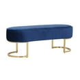 thumbnail image 2 of Elinor Bench ,Velvet Bench, Oval Velvet Bench, Oval Bench with Gold Legs, Backless Bench, Blue Velvet Footstool, Bedroom Bench, Entryway Bench, Living Room Bench, 2 of 5