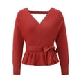 thumbnail image 4 of Txlixc Prendas de Punto de Estilo Suelto para Mujer, Jersey de Dobladillo con Volantes de Manga Larga con Cuello en V Profundo de Color Sólido Txlixc Moda, 4 of 7