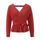 thumbnail image 4 of Txlixc Prendas de Punto de Estilo Suelto para Mujer, Jersey de Dobladillo con Volantes de Manga Larga con Cuello en V Profundo de Color Sólido Txlixc Moda, 4 of 7