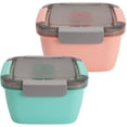 thumbnail image 1 of Salad Lunch Container with Large, 3-Compartment Bento-Style Tray for Salad Toppings and Snacks,Sauce Container for Dressings, and Built-In Reusable Fork - Pink, 1 of 4