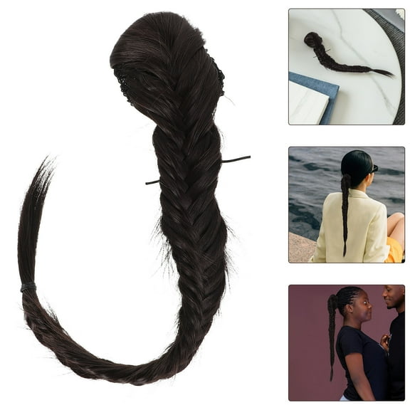 LULULION Curly Hair Extensions Fishbone Braid Wig Black High Temperature Fiber Material For Women 1 Set