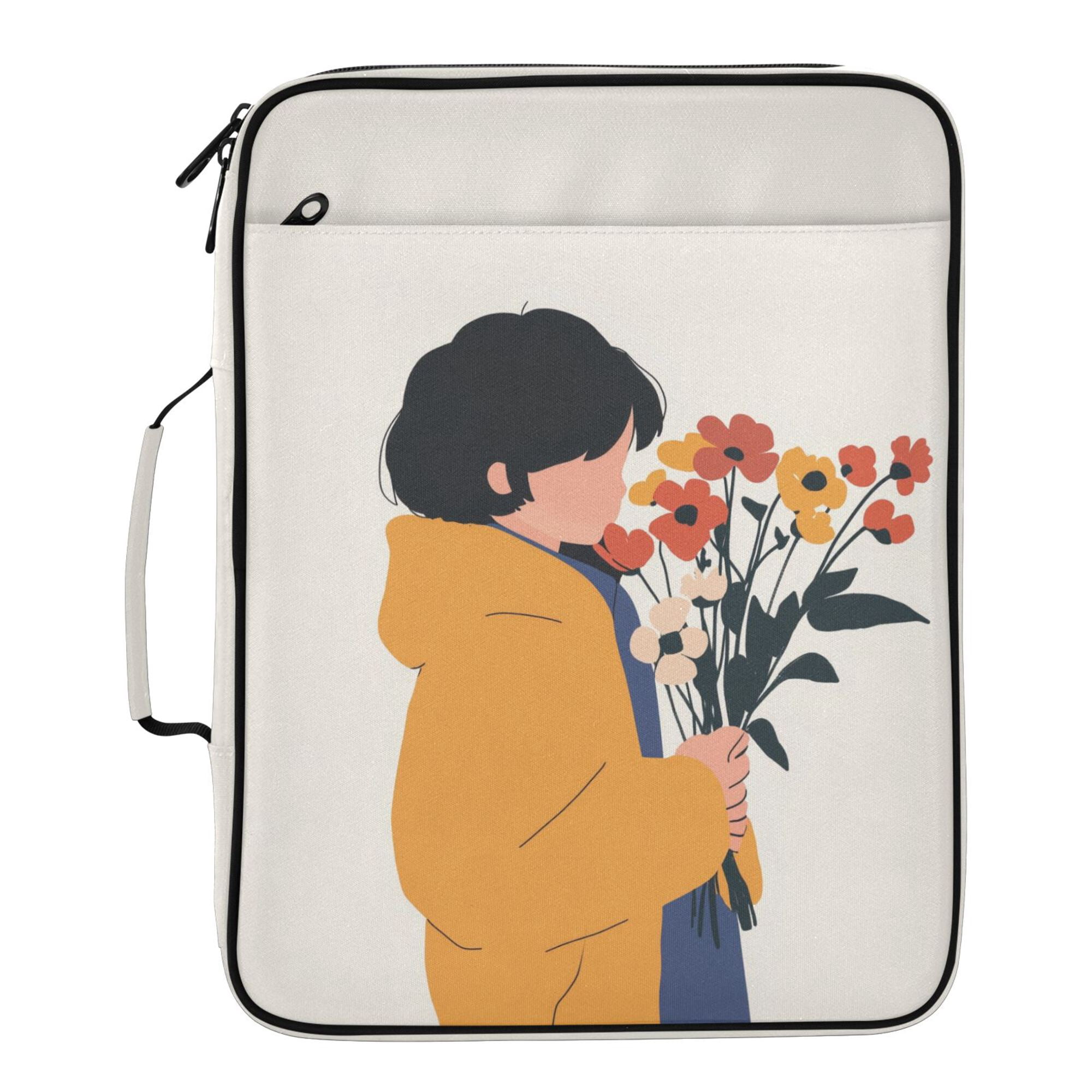 FORMRS Accordion File Folder A4 Size 7-Pocket Expanding Document Organizer Bag with 3 Ring Binder, Cartoon Flowers