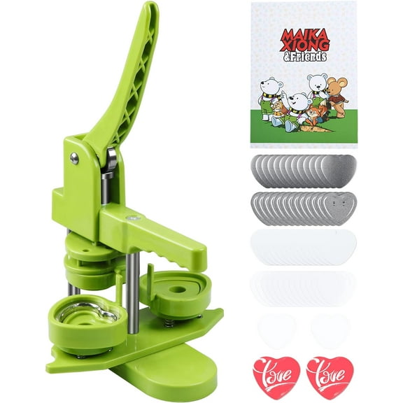 Button Maker Machine, Heart-Shaped (3rd Gen) Installation-Free, Heart Shape DIY Pin Button Maker Press Machine Kit, Badge Punch Press Machine with Free 100pcs Heart Button Parts &Magic Book