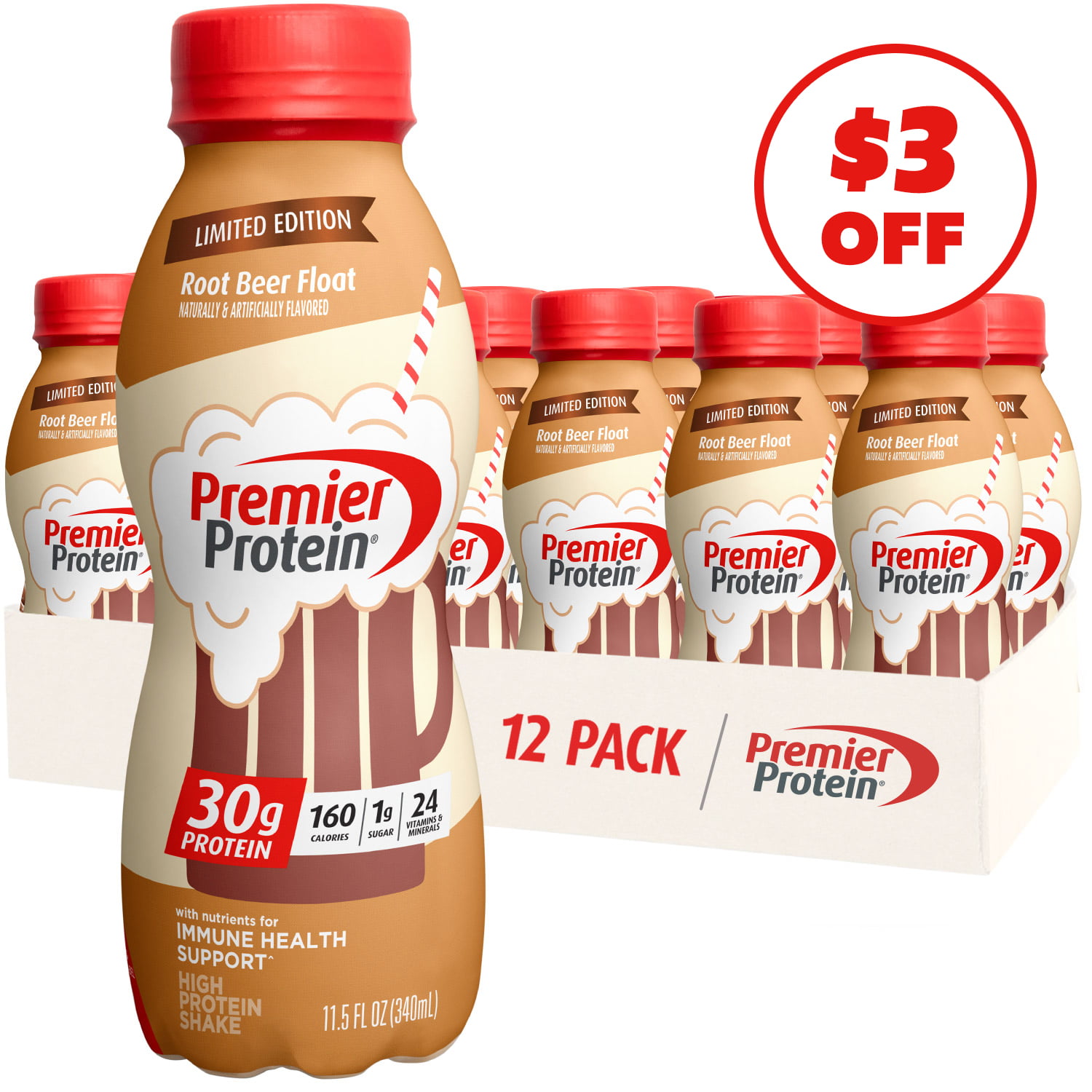 Premier Protein Shake, Root Beer Float Limited Time, 30g Protein, 11.5 fl oz, 12 Ct