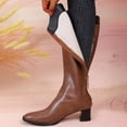 thumbnail image 4 of Rokment Wide Calf Knee High Boots for Women with Back Zipper Fashion Casual Leather Square Toe Block Mid Heel Long Tall Dress Boots Winter Spring Brown Size 8, 4 of 9