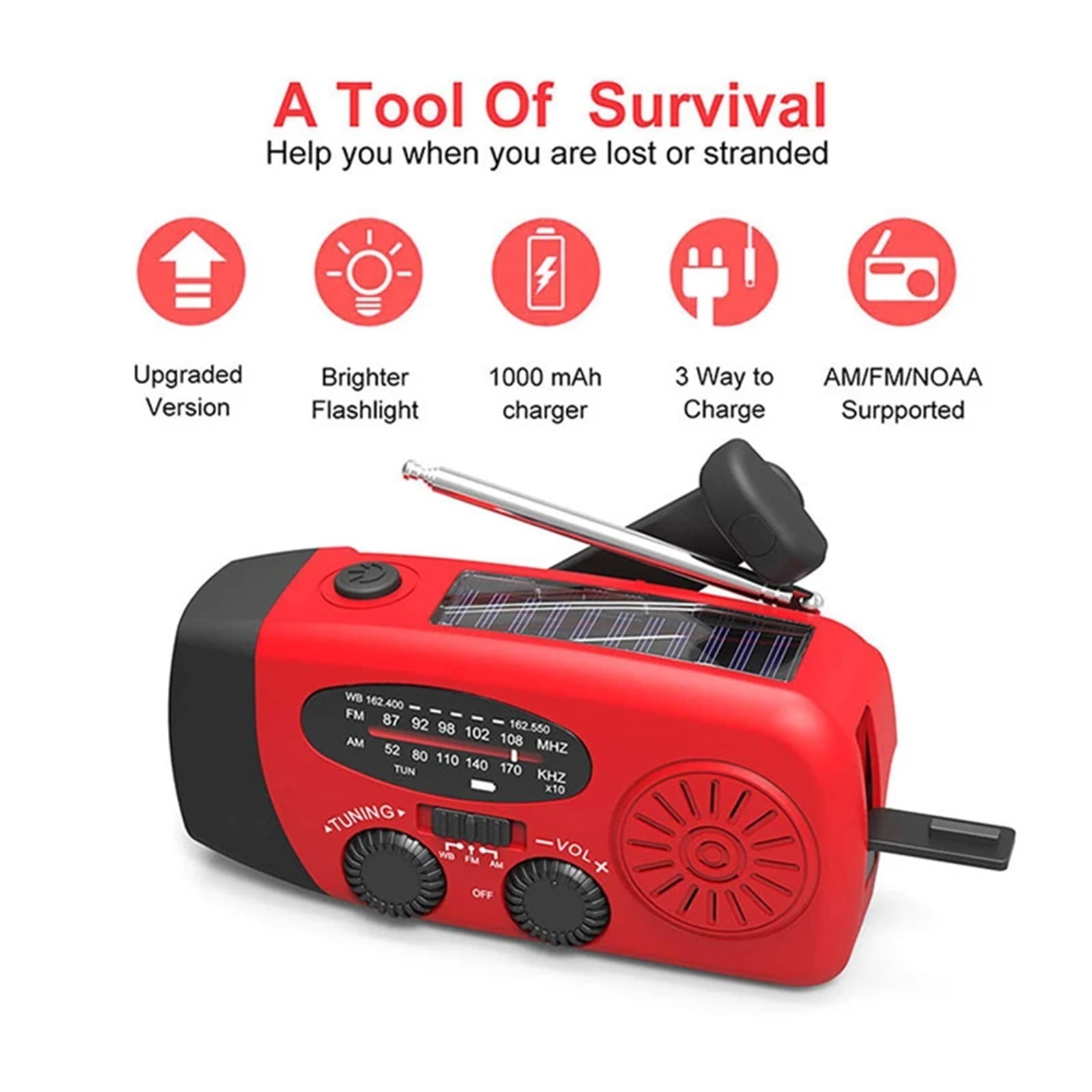Multifunctional AM/FM/NOAA Portable Weather Radio Emergency Hand Crank Radio Power Bank Solar Charging with LED Flashlight ,Portable
