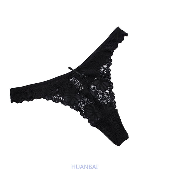 HUANBAI Women Lace See-Through Breathable Thongs Briefs Panties Lingerie Underwear ,(Medium,Black)