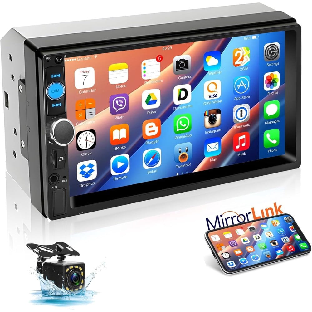 Jensen, Double DIN Car Stereo, Bluetooth, USB, Push to Talk