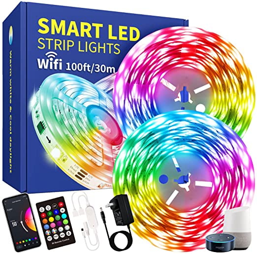 100ft Led Light Strips for Bedroom, Smart WiFi Led Strip,RGB Led Lights Work with Alexa, Music Sync Color Changing Lights,Bluetooth Led Lights Strip for Bedroom,Party Décor
