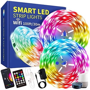 100ft Led Light Strips for Bedroom, Smart WiFi Led Strip,RGB Led Lights Work with Alexa, Music Sync Color Changing Lights,Bluetooth Led Lights Strip for Bedroom,Party Décor