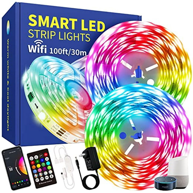 100ft Led Light Strips for Bedroom, Smart WiFi Led Strip,RGB Led Lights Work with Alexa, Music Sync Color Changing Lights,Bluetooth Led Lights Strip for Bedroom,Party Décor