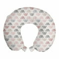 thumbnail image 1 of Geometric Travel Pillow Neck Rest, Sketch of Hatched Trapezoids in Continuous Style, Memory Foam Traveling Accessory Airplane and Car, 12", Coconut Multicolor, by Ambesonne, 1 of 2