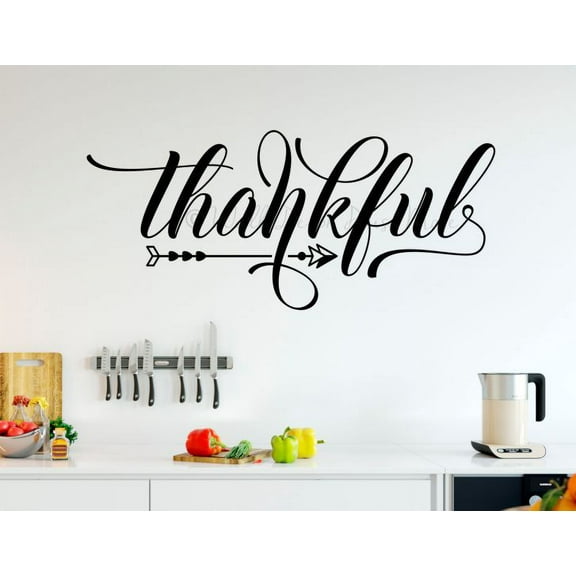 Thankful Kitchen Wall Décor Decals Farmhouse Vinyl Art Stickers 36x15-Inch Black