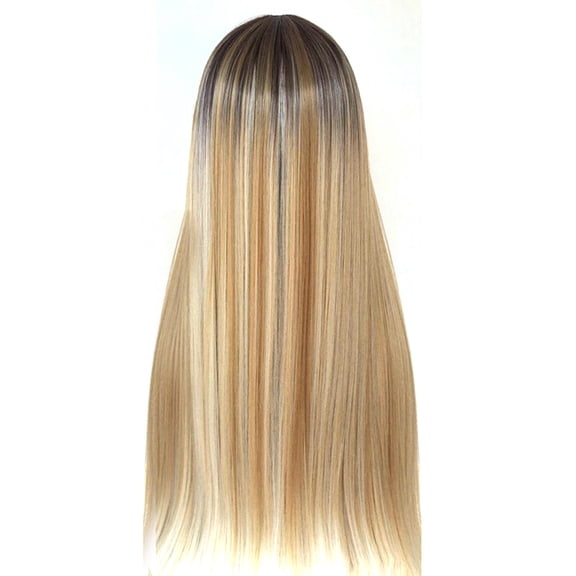 Happydeer Long Wig Super Long Middle Part High Gloss High Temperature Fiber Synthetic Hair Golden Straight Wig for Banquet